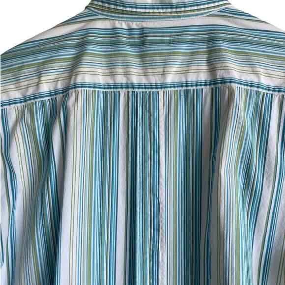 Chicos Women Cotton Top XL Green Blue Striped Button Up‎ Basics Workwear Preppy - Picture 6 of 8